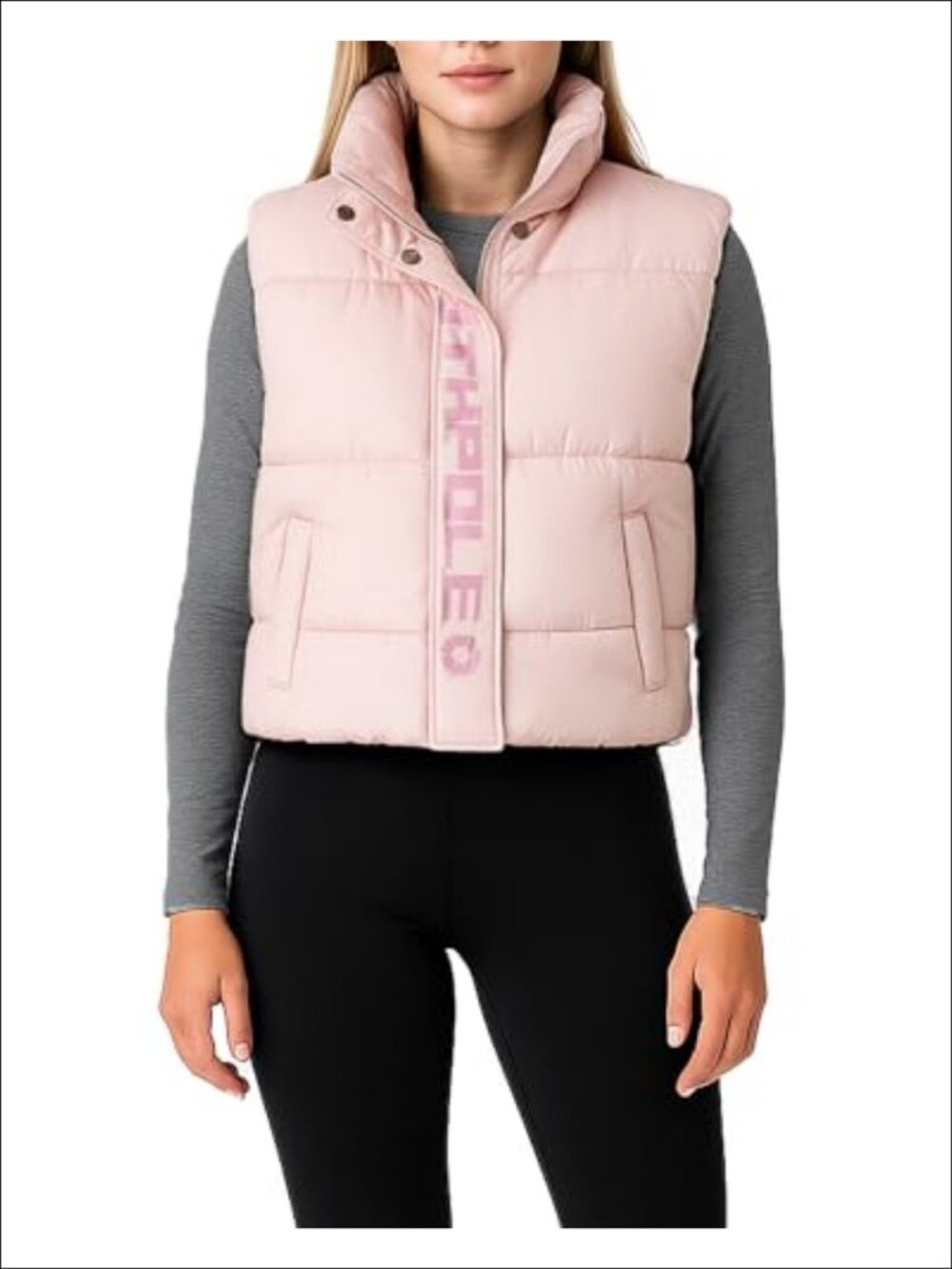 Cropped Quilted Puffer Vest Mock-Neck Sleeveless Zip Pockets